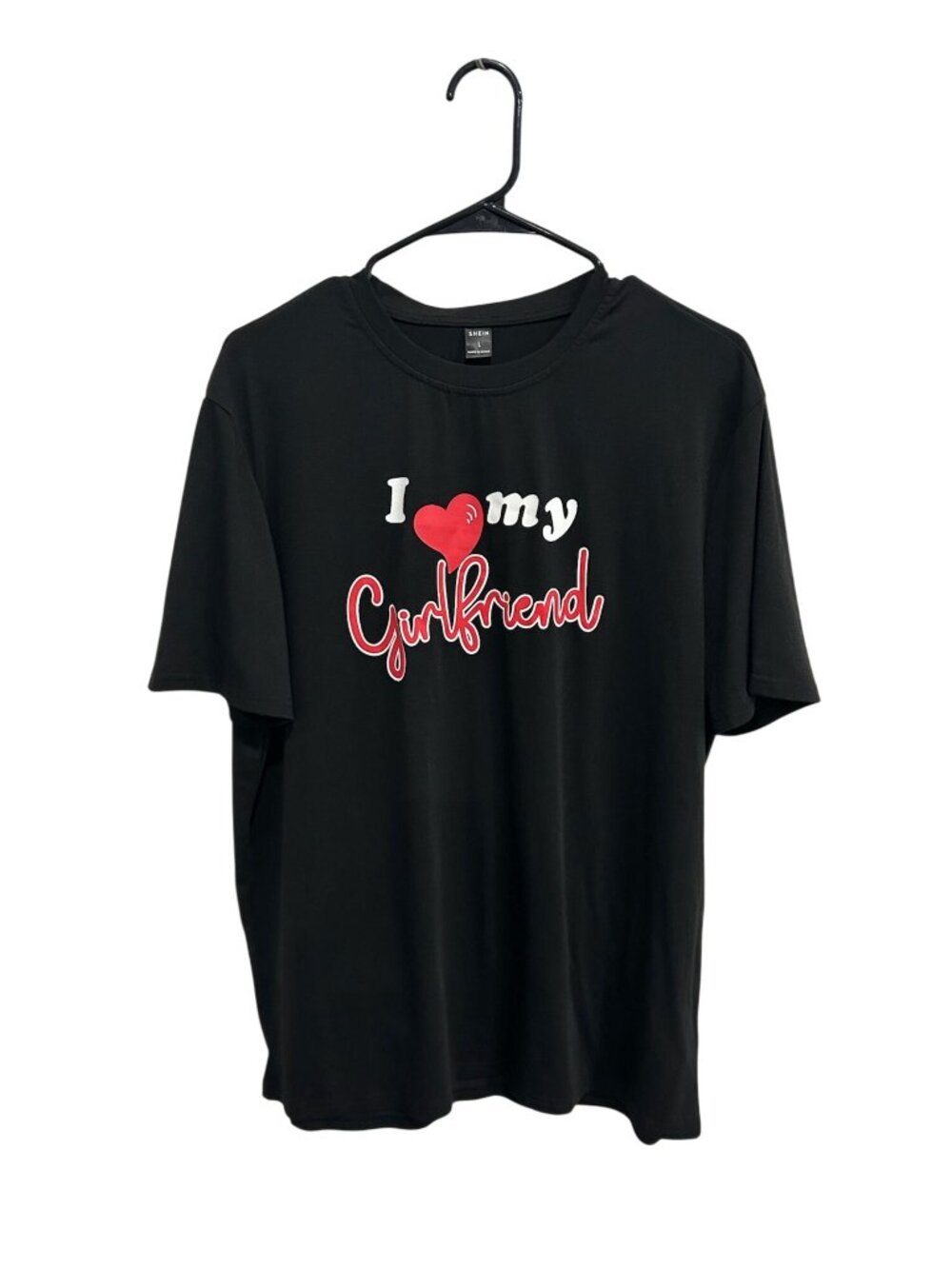 Shein Large Black I Love My Girlfriend Graphic T-Shirt Kitschy Statement Style